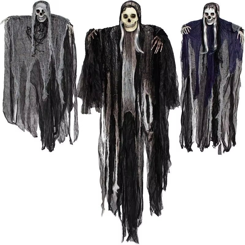 Hanging Halloween Skeletonghosts Decorations Grim Reapers for Halloween Outdoor Halloween Sound Control Light up Ghost