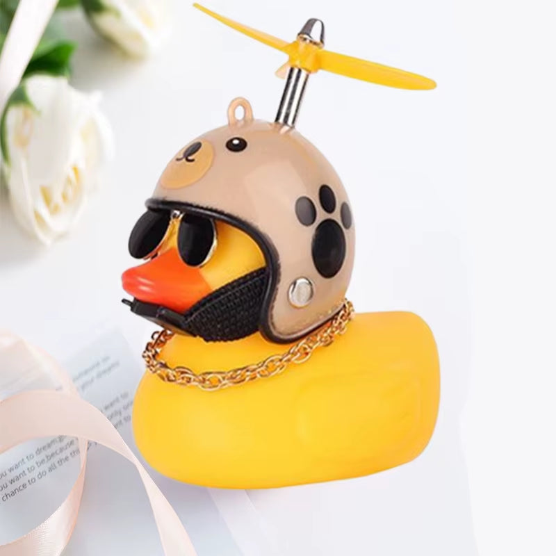 Car Cute Little Yellow Duck with Helmet Propeller Wind-Breaking Duck Auto Internal Decoration Car Ornaments Accessories Kids Toy