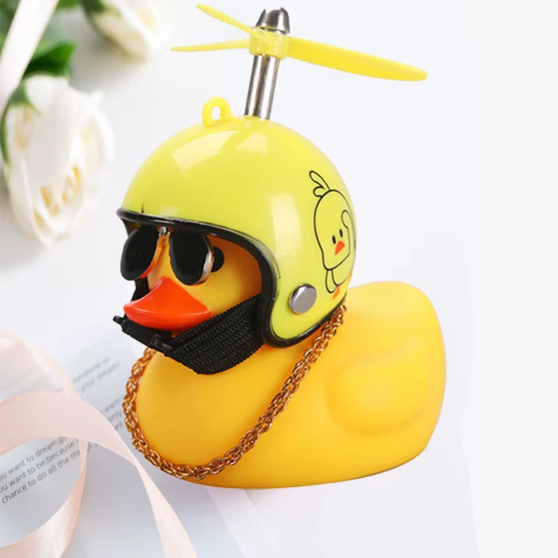 Car Cute Little Yellow Duck with Helmet Propeller Wind-Breaking Duck Auto Internal Decoration Car Ornaments Accessories Kids Toy