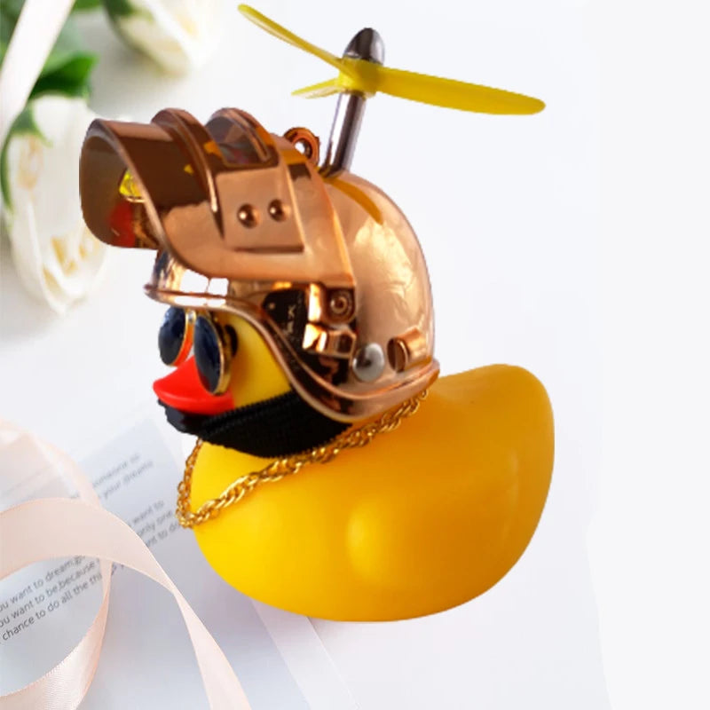 Car Cute Little Yellow Duck with Helmet Propeller Wind-Breaking Duck Auto Internal Decoration Car Ornaments Accessories Kids Toy