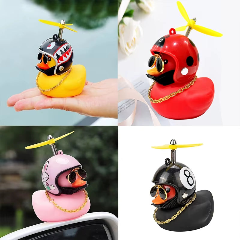 Car Cute Little Yellow Duck with Helmet Propeller Wind-Breaking Duck Auto Internal Decoration Car Ornaments Accessories Kids Toy
