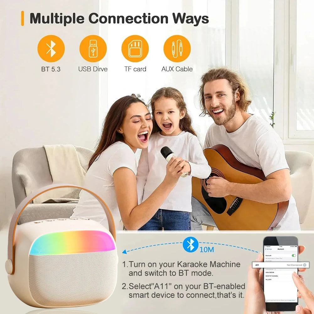Mini Karaoke Machine for Adults and Kids, Portable Bluetooth Speaker with 2 Wireless Microphone,Karaoke Gifts for Birthday