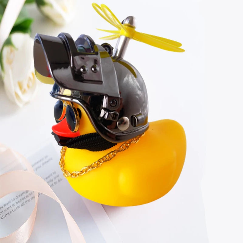 Car Cute Little Yellow Duck with Helmet Propeller Wind-Breaking Duck Auto Internal Decoration Car Ornaments Accessories Kids Toy