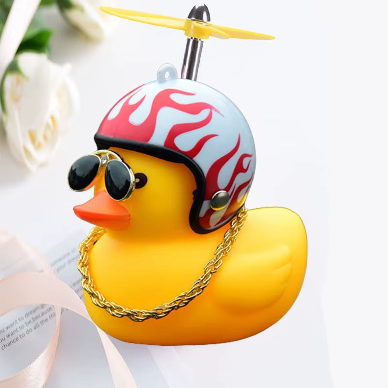 Car Cute Little Yellow Duck with Helmet Propeller Wind-Breaking Duck Auto Internal Decoration Car Ornaments Accessories Kids Toy