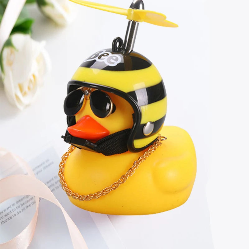 Car Cute Little Yellow Duck with Helmet Propeller Wind-Breaking Duck Auto Internal Decoration Car Ornaments Accessories Kids Toy