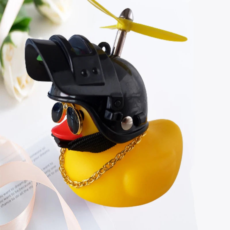 Car Cute Little Yellow Duck with Helmet Propeller Wind-Breaking Duck Auto Internal Decoration Car Ornaments Accessories Kids Toy