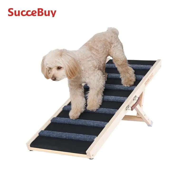 Dog Ramp Folding Ladder Anti-Slip High Adjustable Wooden Pet Ramp Removable for Small Old Dog Climbing Stairs Sofa Car