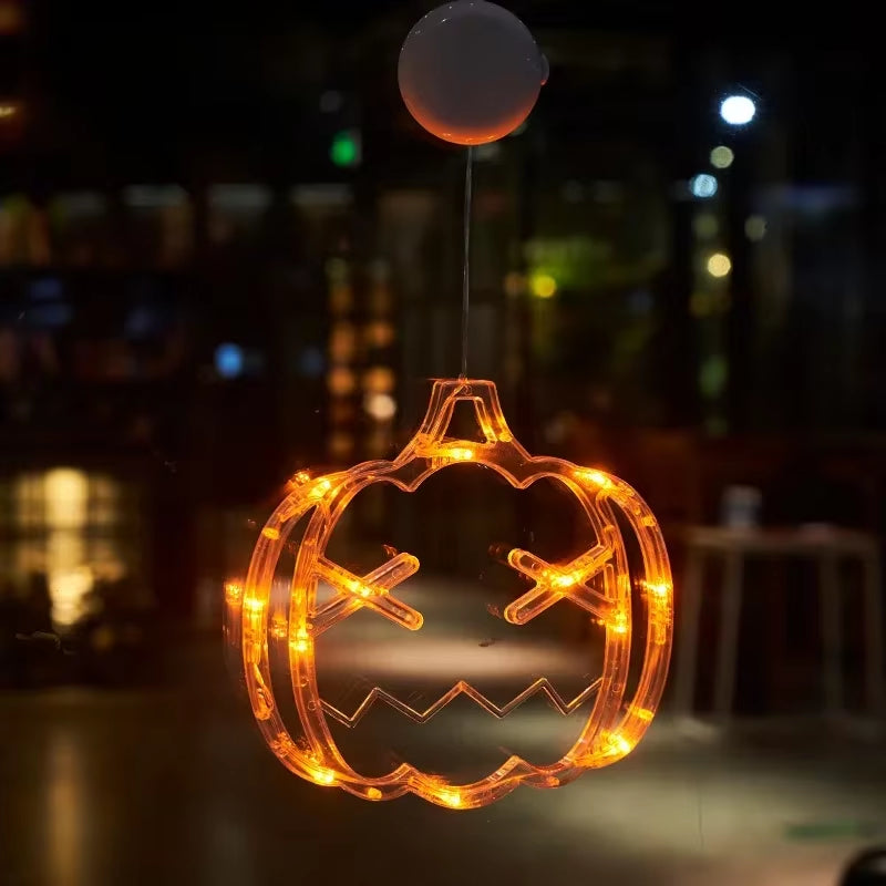 Halloween LED Decoration Lights Pumpkin Bat Spider Ghost Halloween Window Lights with Suction Cup Halloween Party Decoration