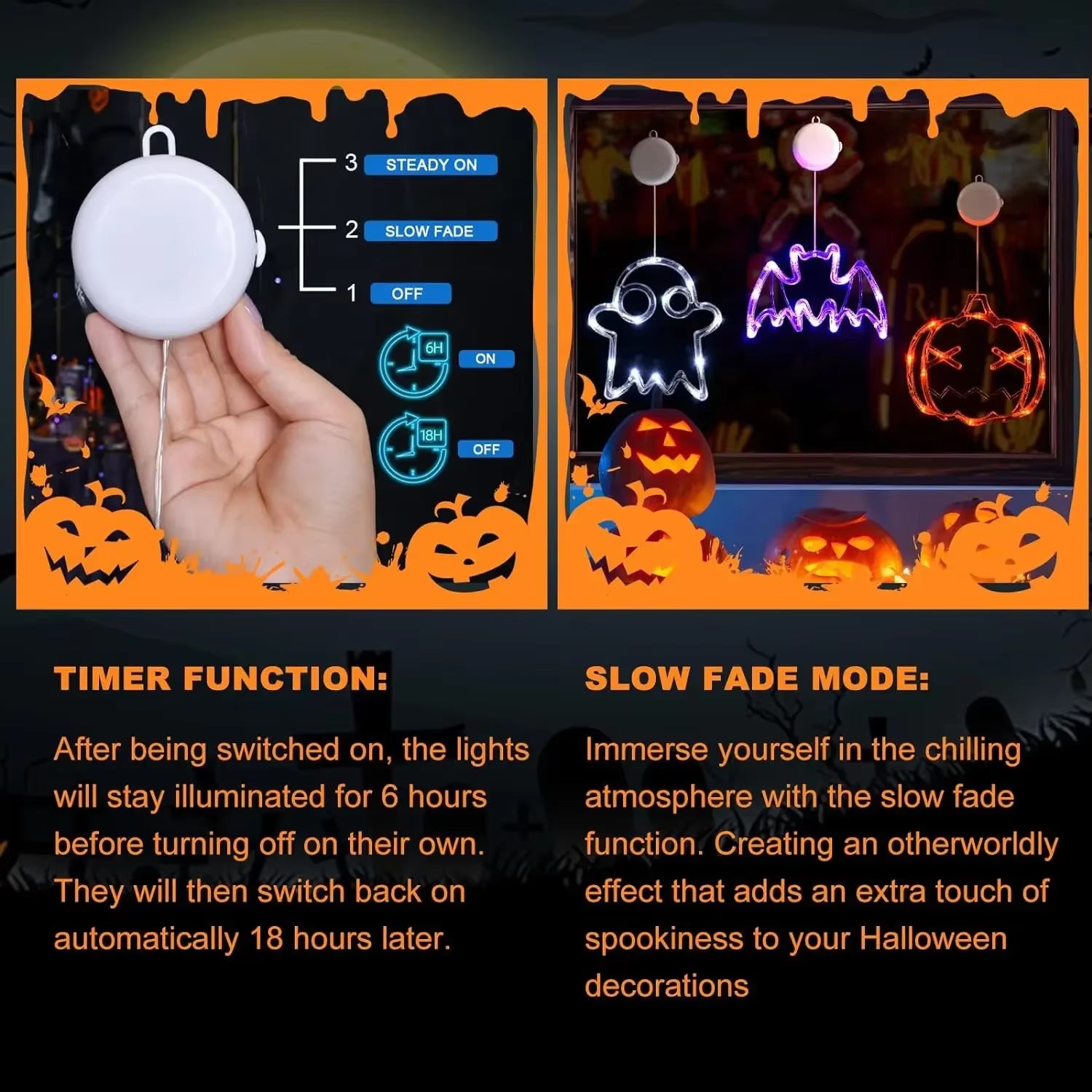 Halloween LED Decoration Lights Pumpkin Bat Spider Ghost Halloween Window Lights with Suction Cup Halloween Party Decoration