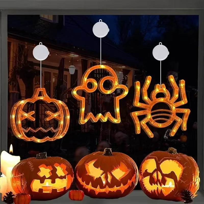 Halloween LED Decoration Lights Pumpkin Bat Spider Ghost Halloween Window Lights with Suction Cup Halloween Party Decoration