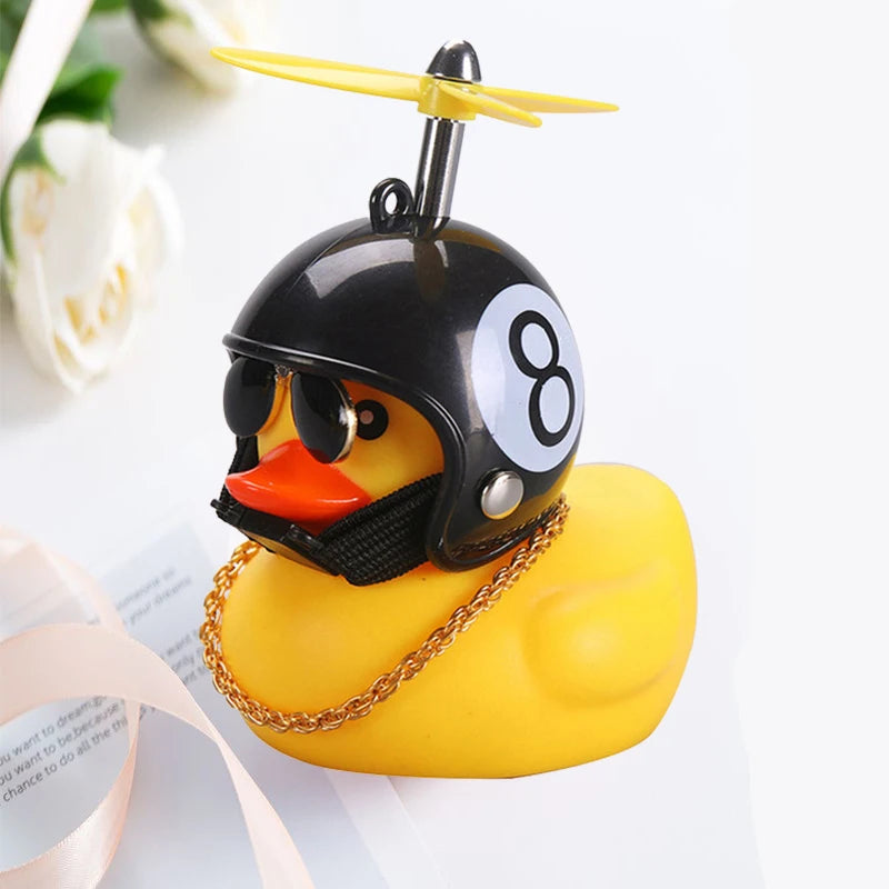 Car Cute Little Yellow Duck with Helmet Propeller Wind-Breaking Duck Auto Internal Decoration Car Ornaments Accessories Kids Toy