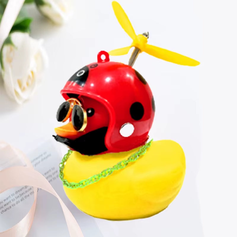 Car Cute Little Yellow Duck with Helmet Propeller Wind-Breaking Duck Auto Internal Decoration Car Ornaments Accessories Kids Toy