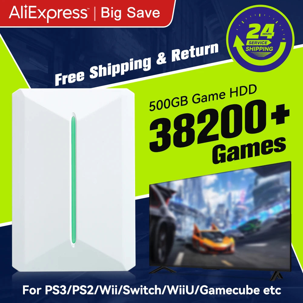 Retrobat & Playnite Retro Game Console 500GB Gaming HDD for Ps3/Ps2/Switch/Wii/Wiiu for Pc/Laptop with 38200+ Retro/Aaa/Pc Games