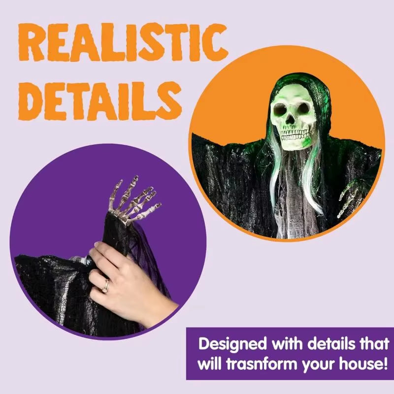 Hanging Halloween Skeletonghosts Decorations Grim Reapers for Halloween Outdoor Halloween Sound Control Light up Ghost