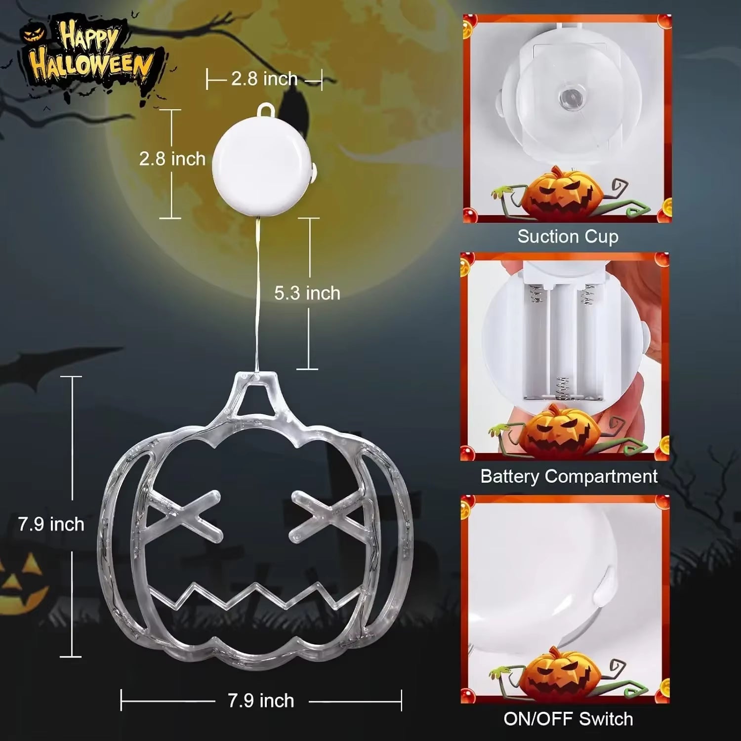 Halloween LED Decoration Lights Pumpkin Bat Spider Ghost Halloween Window Lights with Suction Cup Halloween Party Decoration