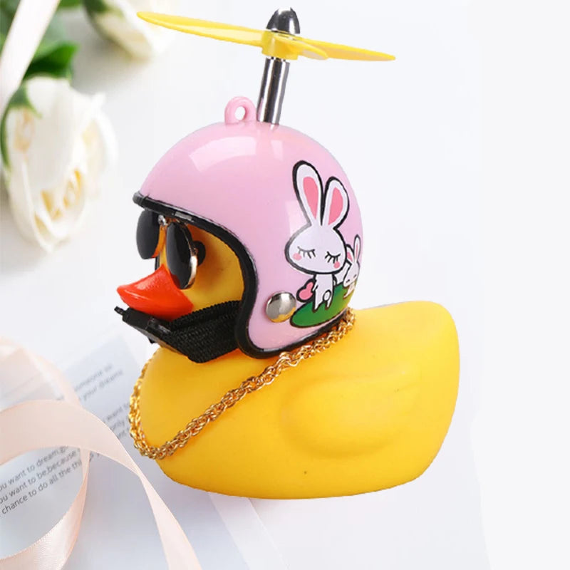 Car Cute Little Yellow Duck with Helmet Propeller Wind-Breaking Duck Auto Internal Decoration Car Ornaments Accessories Kids Toy
