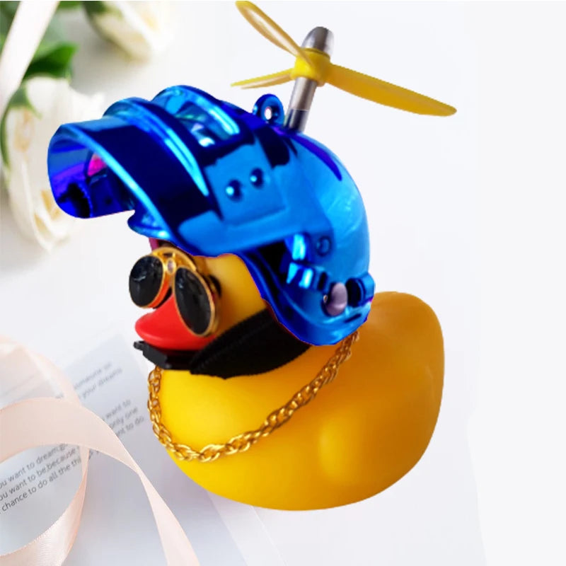 Car Cute Little Yellow Duck with Helmet Propeller Wind-Breaking Duck Auto Internal Decoration Car Ornaments Accessories Kids Toy