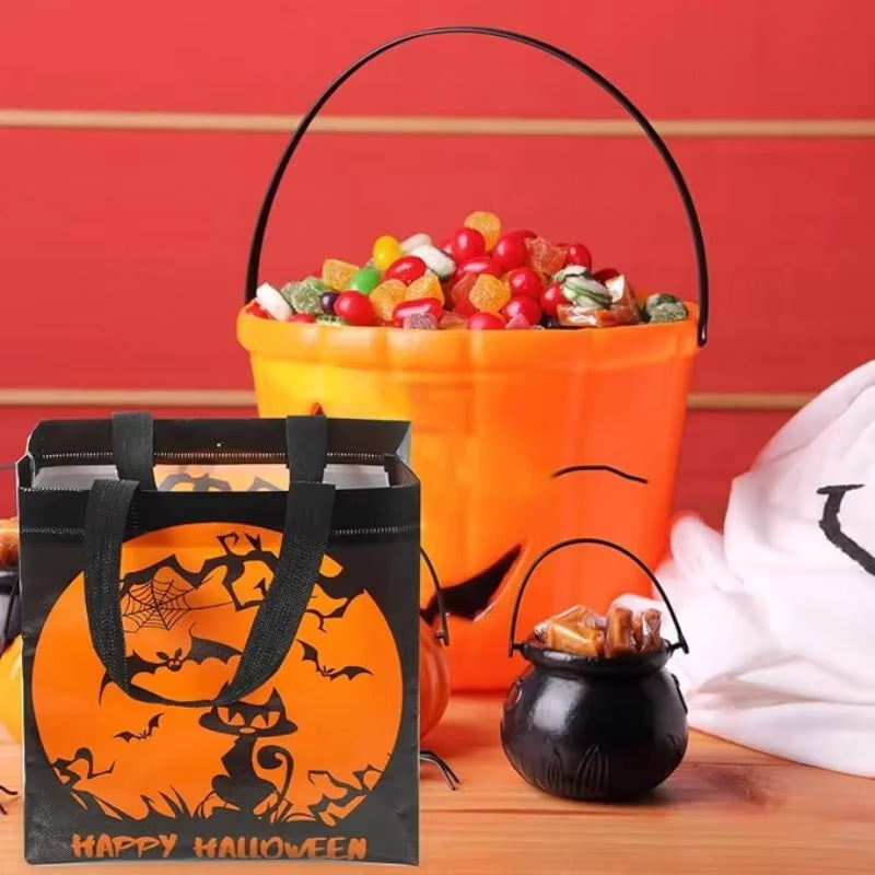 1-60PCS Halloween Candy Gift Bags Halloween Trick or Treat Bags Halloween Tote Bag with Handle Halloween Party Kids Gift Bags