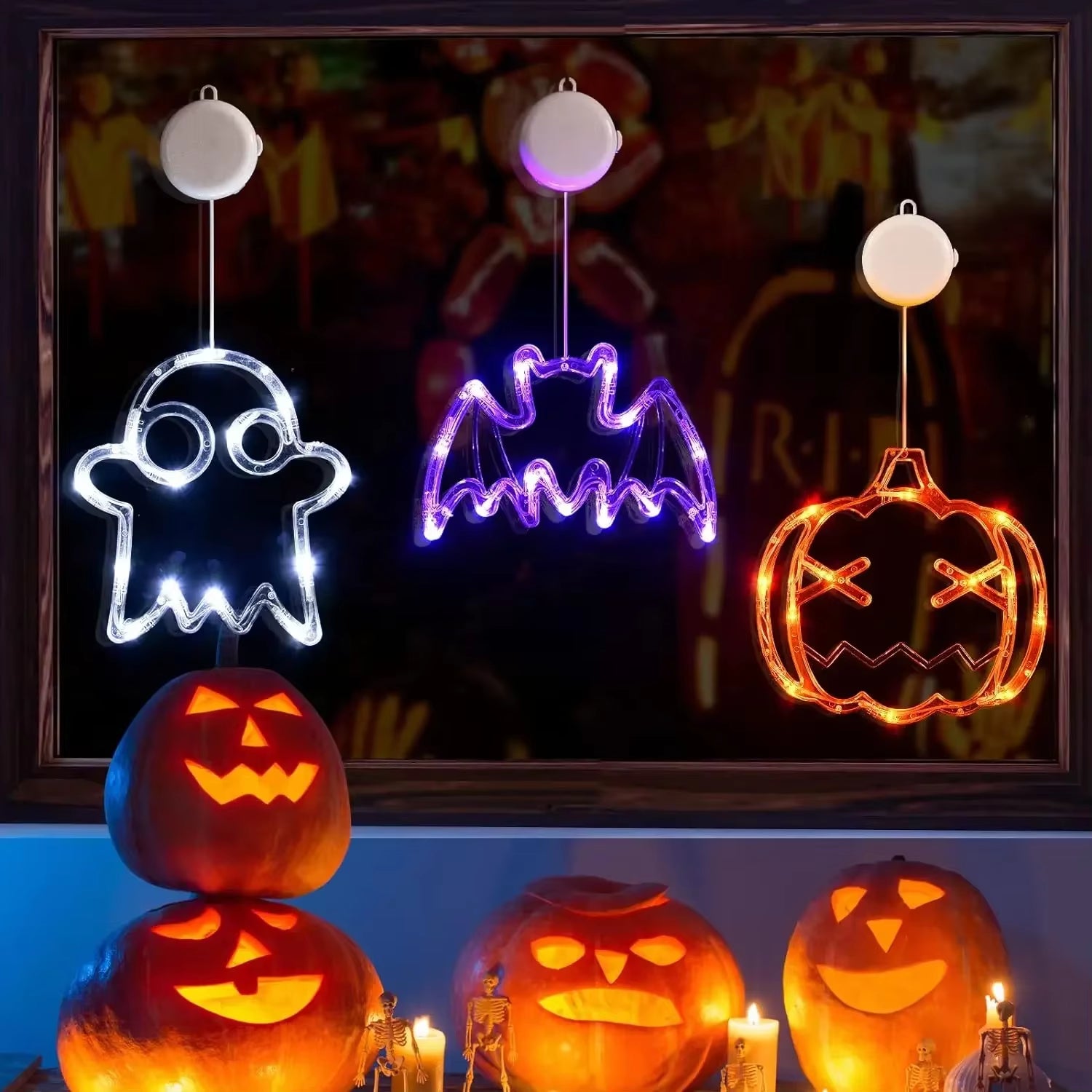 Halloween LED Decoration Lights Pumpkin Bat Spider Ghost Halloween Window Lights with Suction Cup Halloween Party Decoration