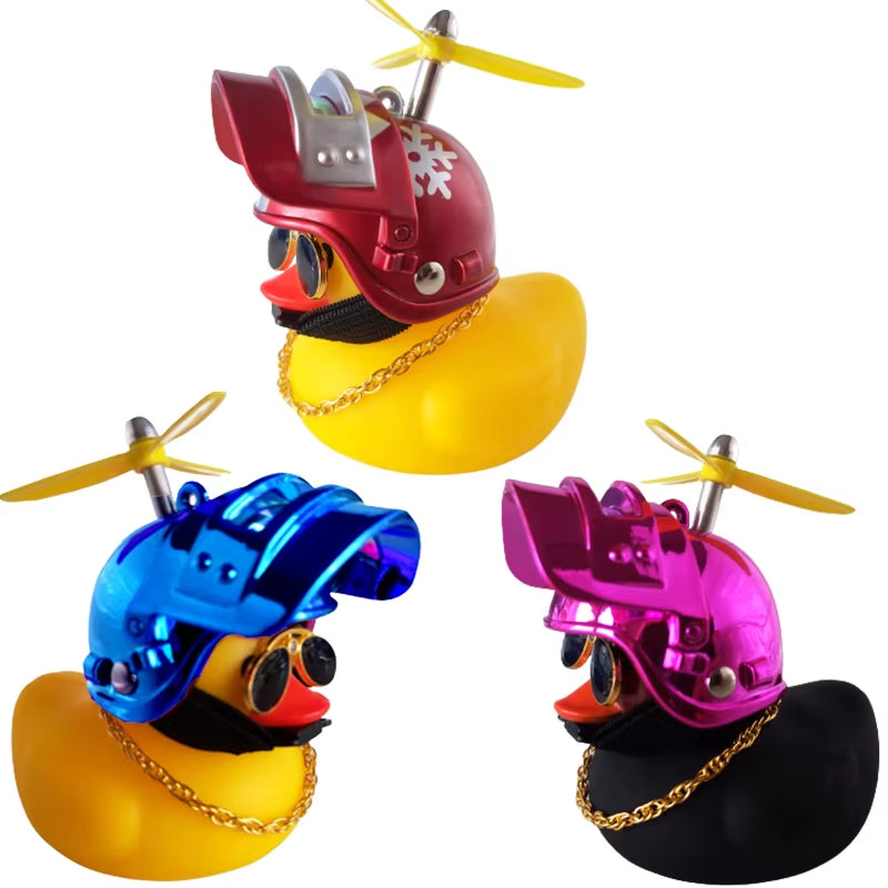 Car Cute Little Yellow Duck with Helmet Propeller Wind-Breaking Duck Auto Internal Decoration Car Ornaments Accessories Kids Toy