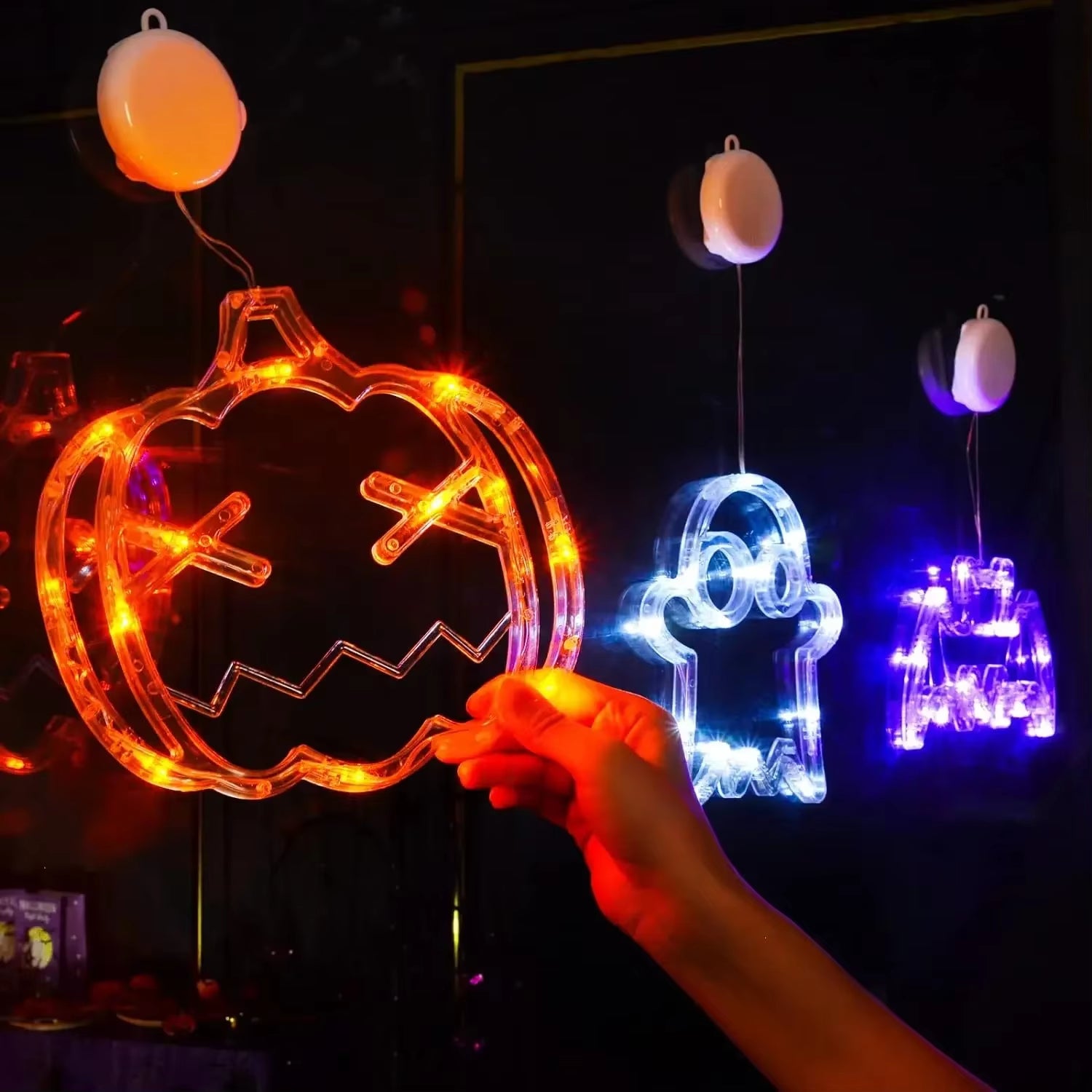 Halloween LED Decoration Lights Pumpkin Bat Spider Ghost Halloween Window Lights with Suction Cup Halloween Party Decoration