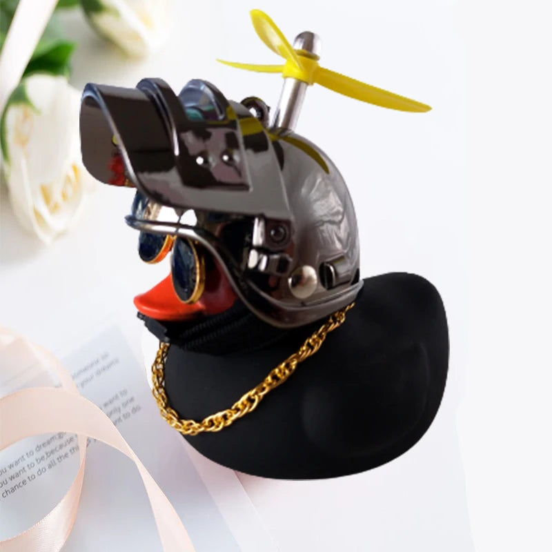 Car Cute Little Yellow Duck with Helmet Propeller Wind-Breaking Duck Auto Internal Decoration Car Ornaments Accessories Kids Toy
