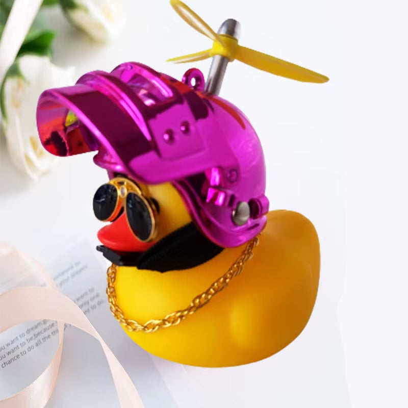 Car Cute Little Yellow Duck with Helmet Propeller Wind-Breaking Duck Auto Internal Decoration Car Ornaments Accessories Kids Toy