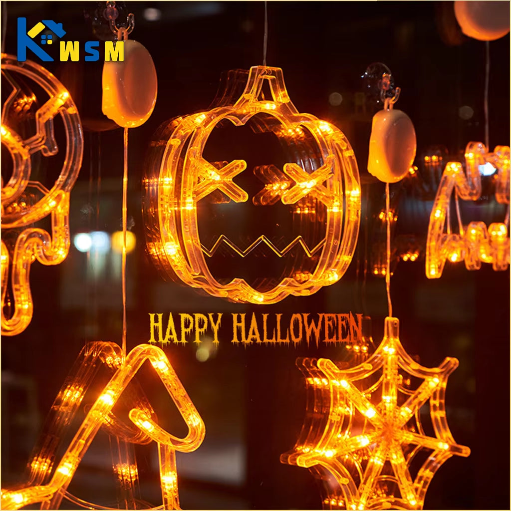 Halloween LED Decoration Lights Pumpkin Bat Spider Ghost Halloween Window Lights with Suction Cup Halloween Party Decoration