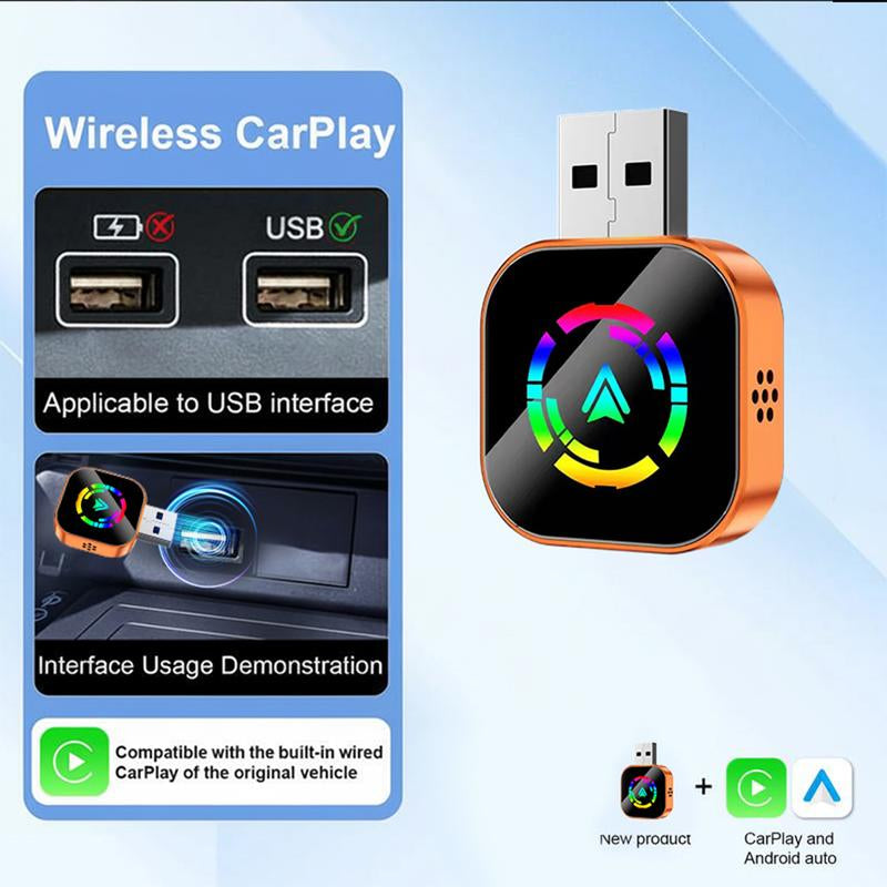 【Yurnlv】X New 2026 Carplay Wireless Carplay Adapter for Iphone/Android, Orange, Fast Connection, No Delay, Hands-Free Calls, Wireless Adapter, Electronic Charger, Carplay Adapter