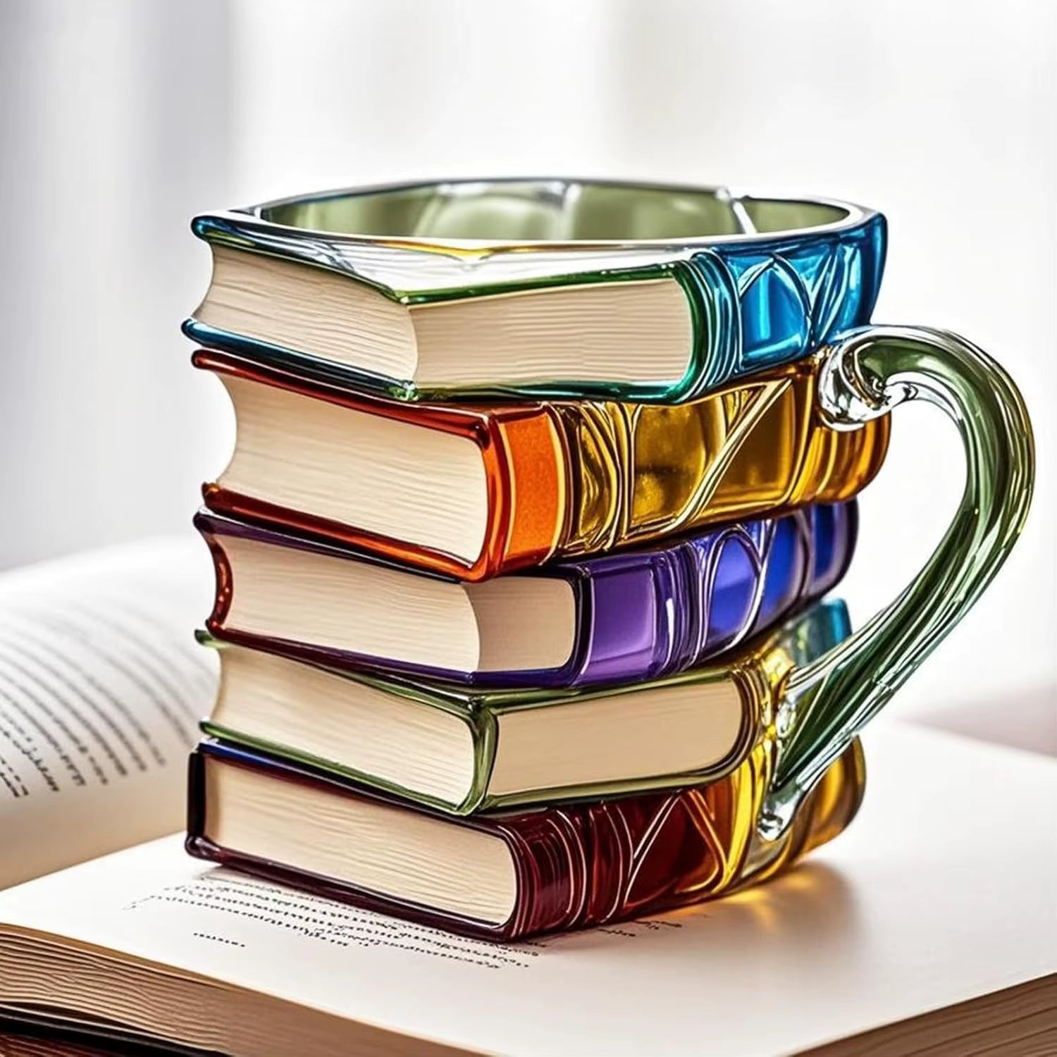 300ML Painted Book Mug 3D Colored Book Coffee Cup Novelty Unique Resin Books Stack Coffee Cups Gifts for Literature Book Lovers