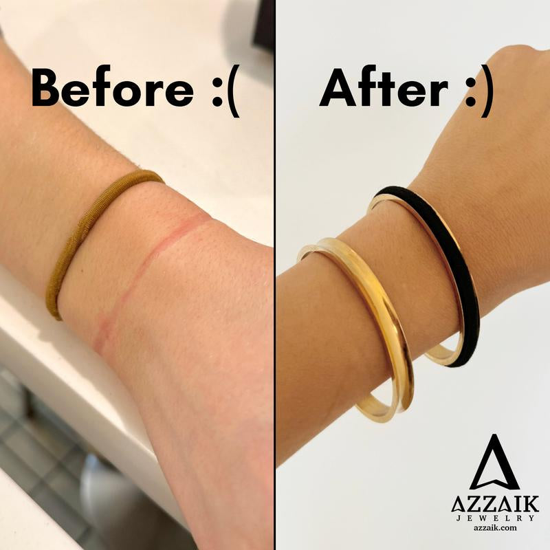 Hair Tie Holder Cuff 18K PVD Gold Stainless Steel Adjustable Bangle Waterproof Tarnish-Free Versatile Wear for Any Occasion