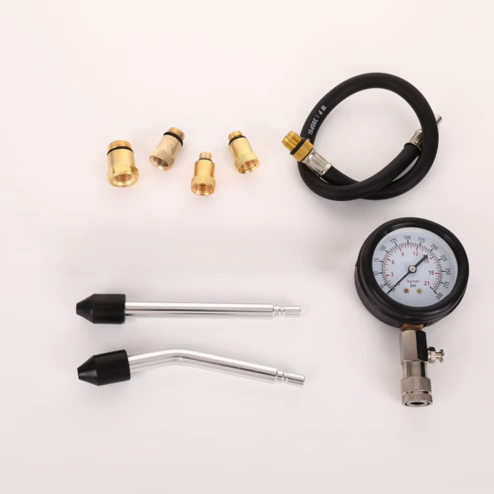 Gasoline Engine Compression Meter Pressure Gauge 0-300 PSI with M10 M12 M14 M18 Adapter Automotive Cylinder Tester Kit