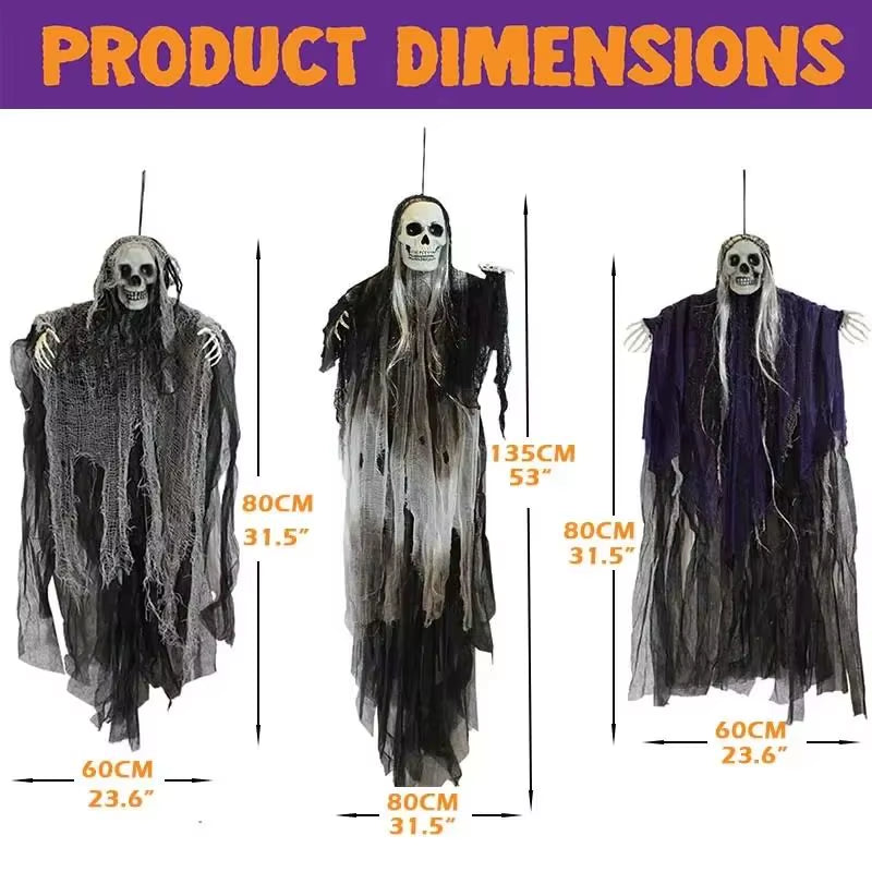 Hanging Halloween Skeletonghosts Decorations Grim Reapers for Halloween Outdoor Halloween Sound Control Light up Ghost