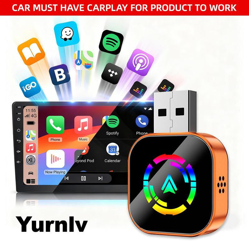 【Yurnlv】X New 2026 Carplay Wireless Carplay Adapter for Iphone/Android, Orange, Fast Connection, No Delay, Hands-Free Calls, Wireless Adapter, Electronic Charger, Carplay Adapter