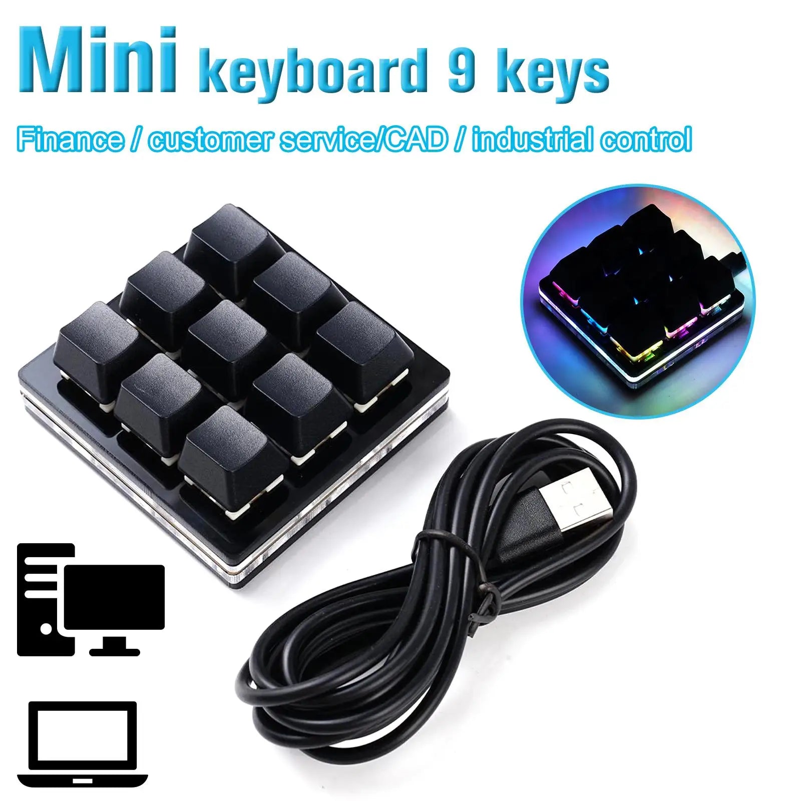 Mini Keyboard 9 Keys Macro Keyboard Programmable Keyboard RGB Mechanical Games Keyboard DIY Copy Paste Custom Shortcut Keys