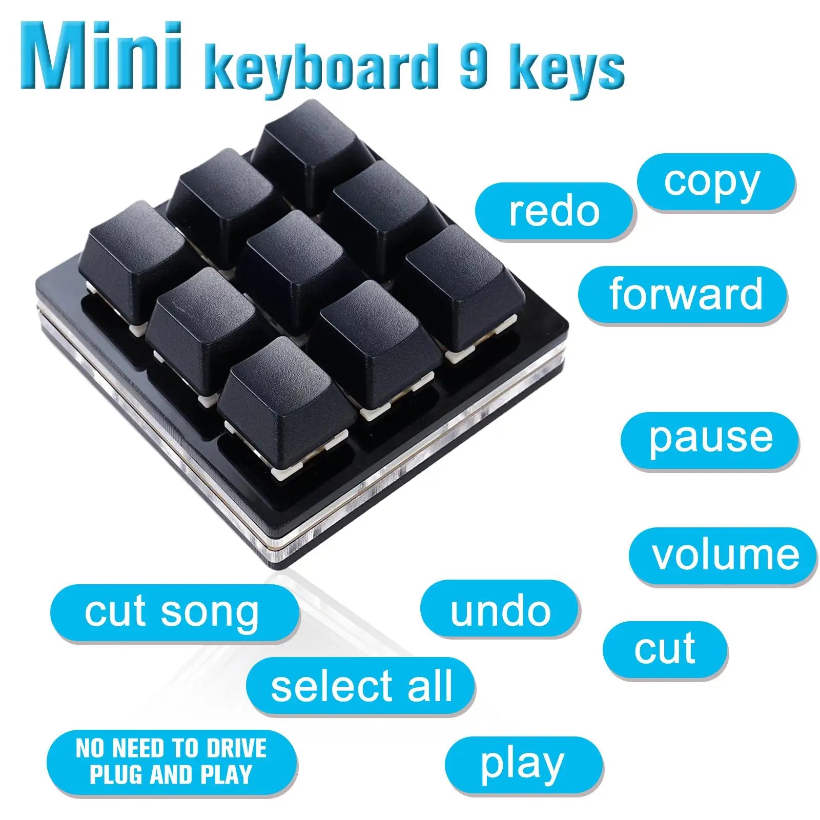 Mini Keyboard 9 Keys Macro Keyboard Programmable Keyboard RGB Mechanical Games Keyboard DIY Copy Paste Custom Shortcut Keys