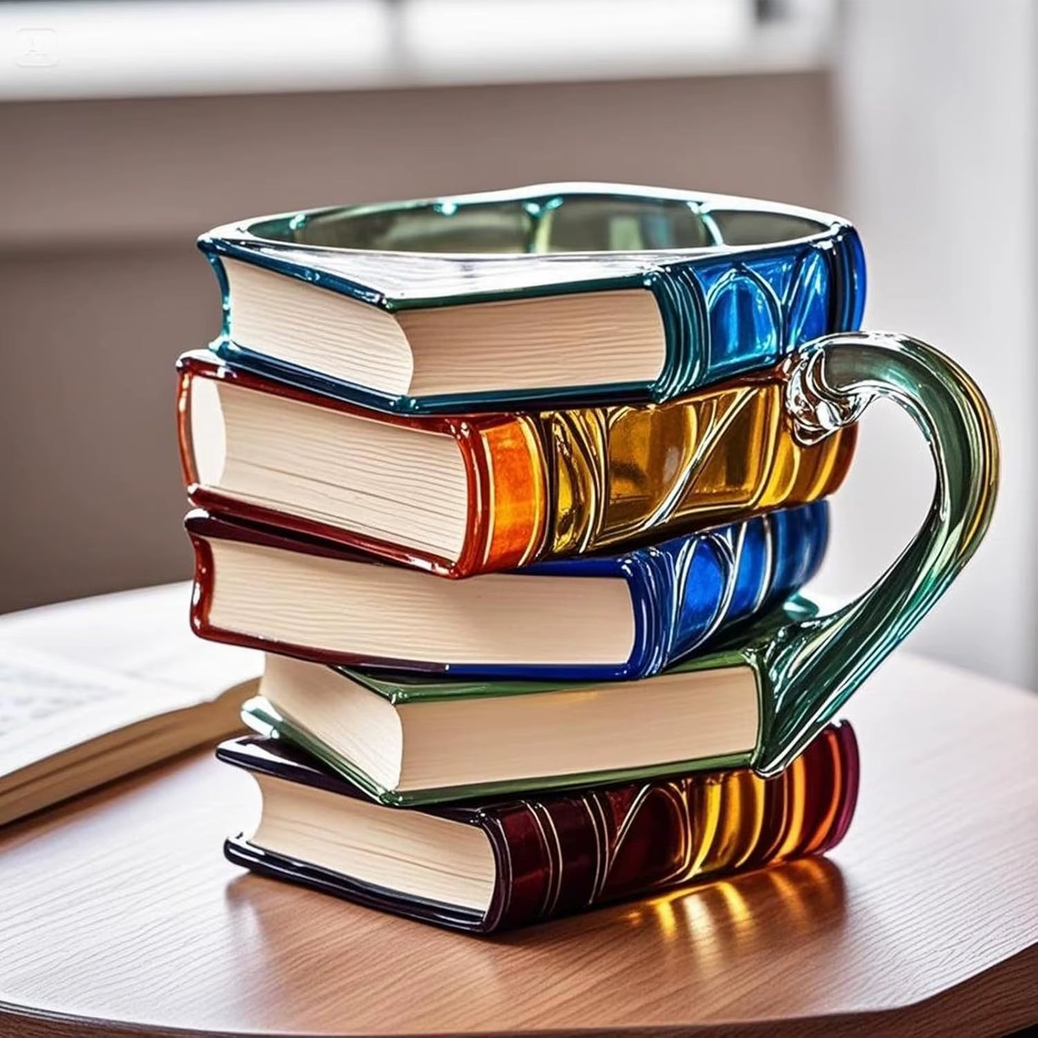 300ML Painted Book Mug 3D Colored Book Coffee Cup Novelty Unique Resin Books Stack Coffee Cups Gifts for Literature Book Lovers
