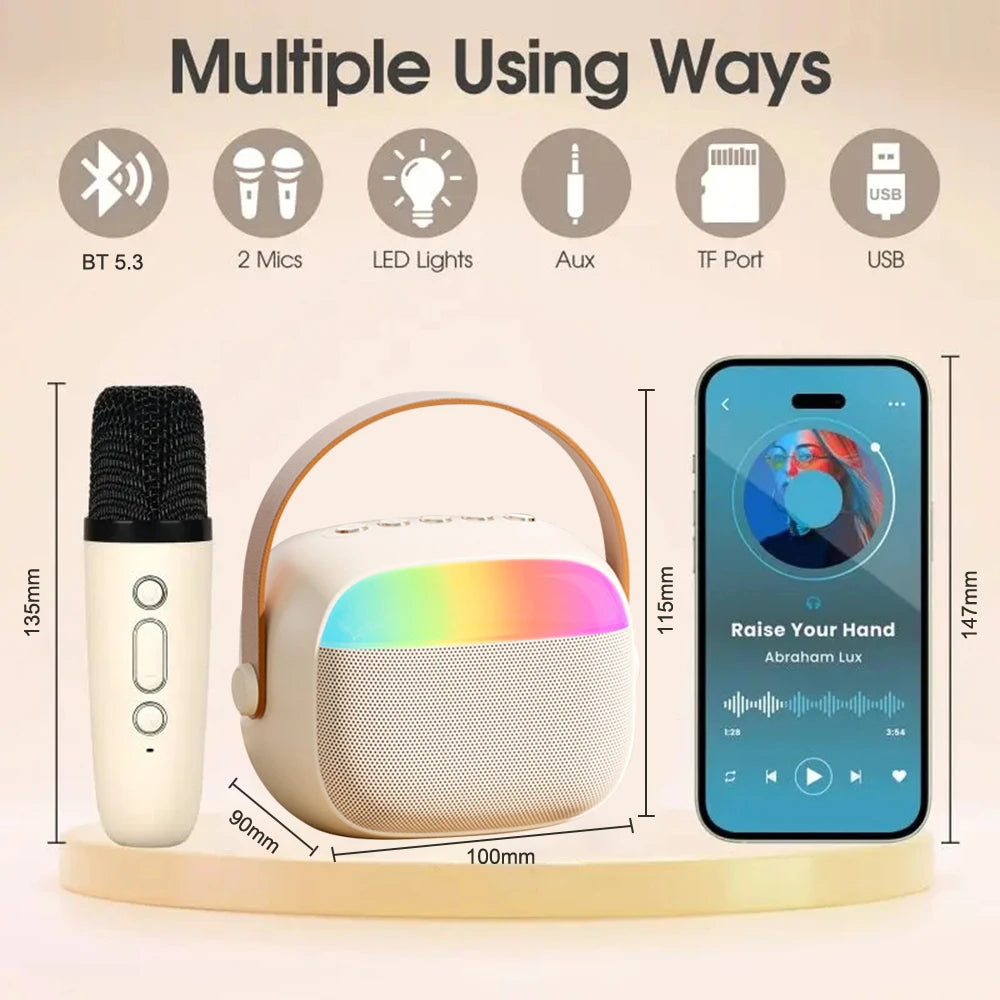 Mini Karaoke Machine for Adults and Kids, Portable Bluetooth Speaker with 2 Wireless Microphone,Karaoke Gifts for Birthday
