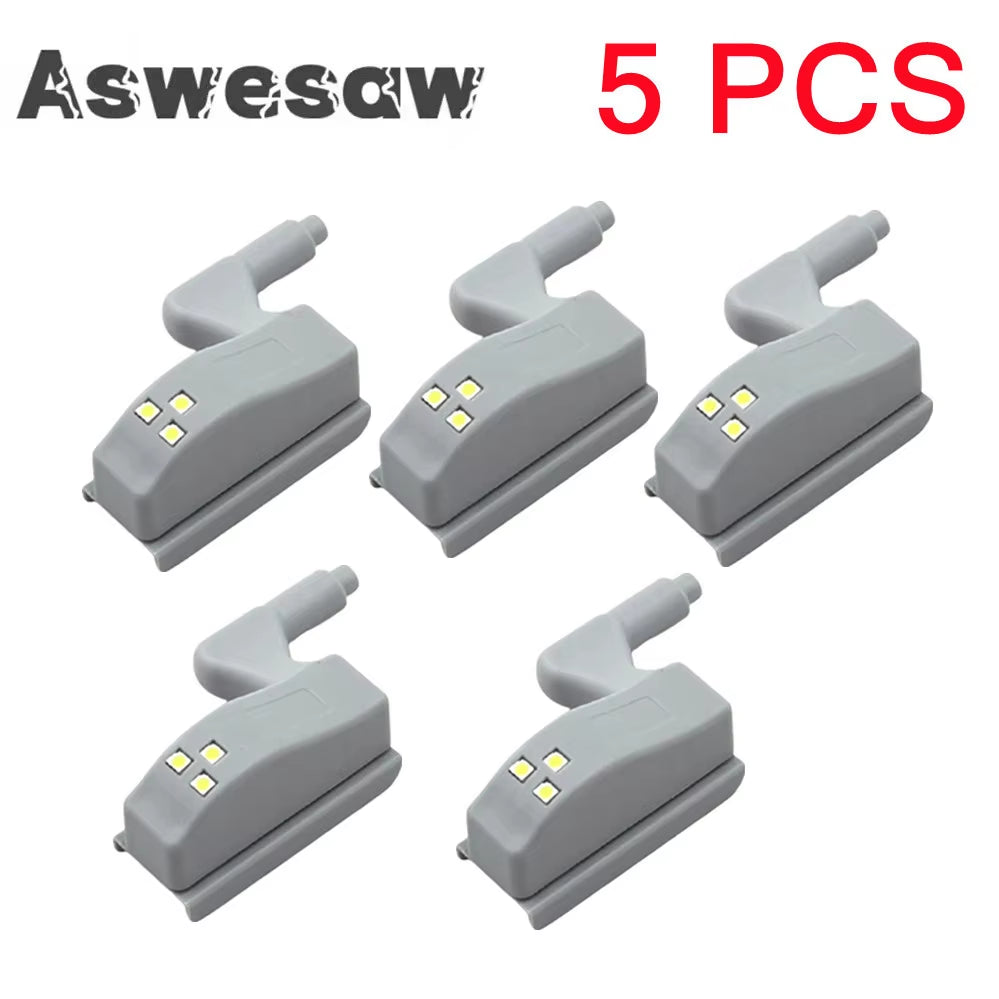5 Pcs LED Lamp Cabinet Hinge Light Kitchen Bedroom Living Room Cupboard Wardrobe Inner Loop Drawer Sensor Night Light