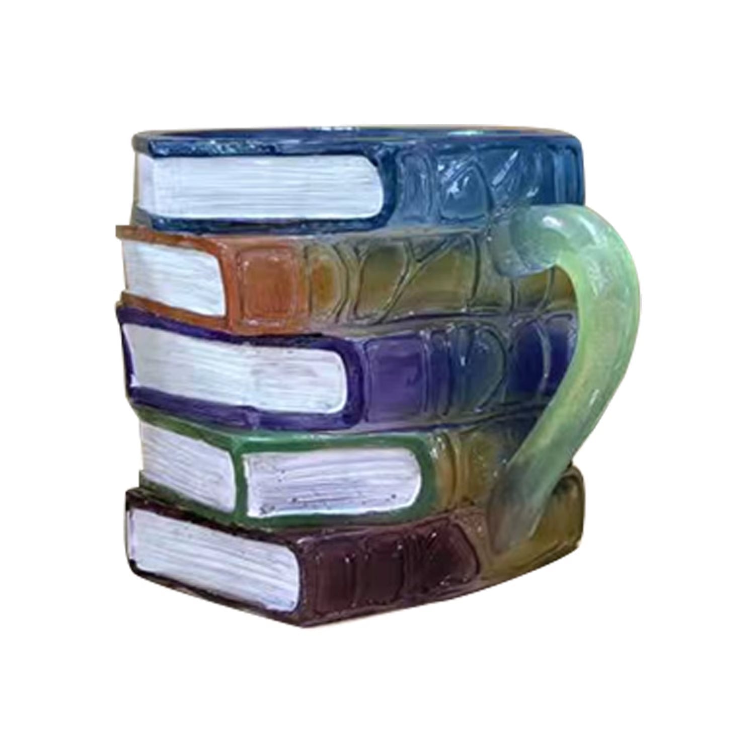 300ML Painted Book Mug 3D Colored Book Coffee Cup Novelty Unique Resin Books Stack Coffee Cups Gifts for Literature Book Lovers
