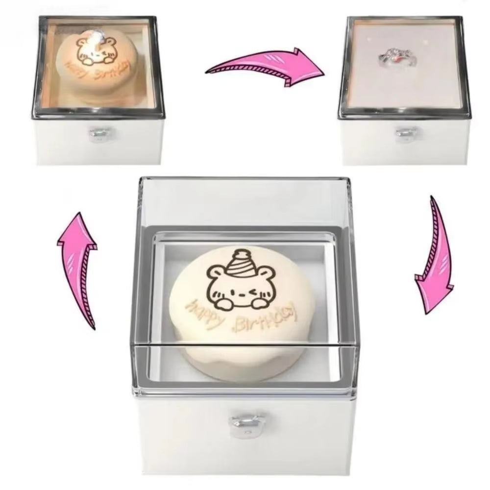 Automatic Flip Bear Flip Ring Boxs Light Candles Surprise Mechanism Mini Cake Surprise Rotating Box Spinning Design