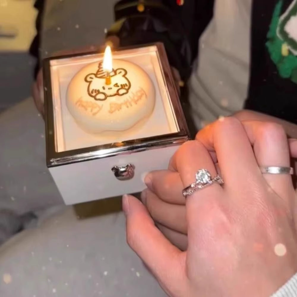 Automatic Flip Bear Flip Ring Boxs Light Candles Surprise Mechanism Mini Cake Surprise Rotating Box Spinning Design