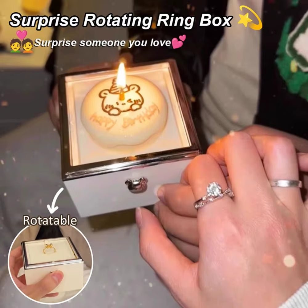 Automatic Flip Bear Flip Ring Boxs Light Candles Surprise Mechanism Mini Cake Surprise Rotating Box Spinning Design