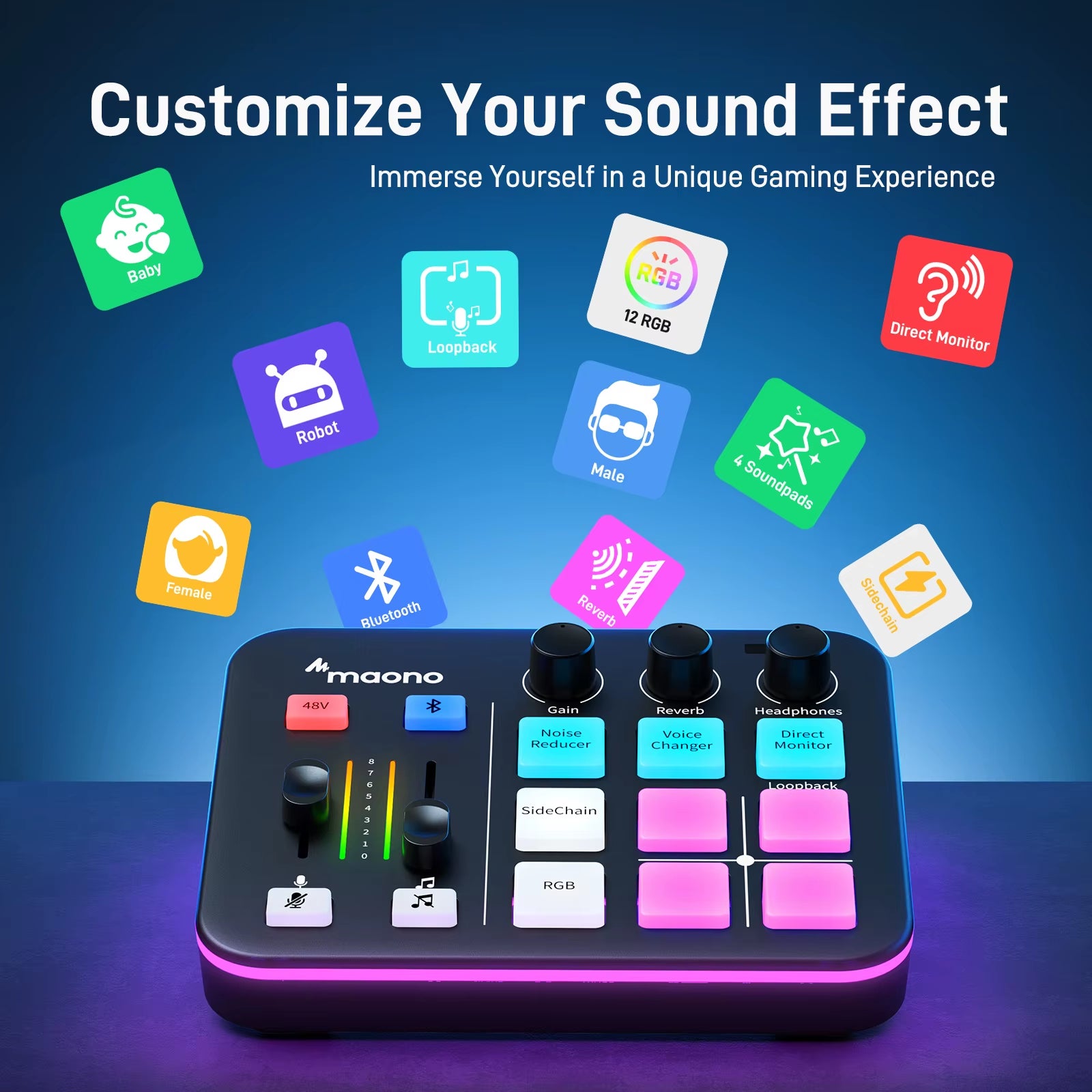 G1 NEO Gaming Audio Mixer,Custom Sound Effects RGB Streaming with XLR Microphone Audio Interface,For Game Voice,Podcast