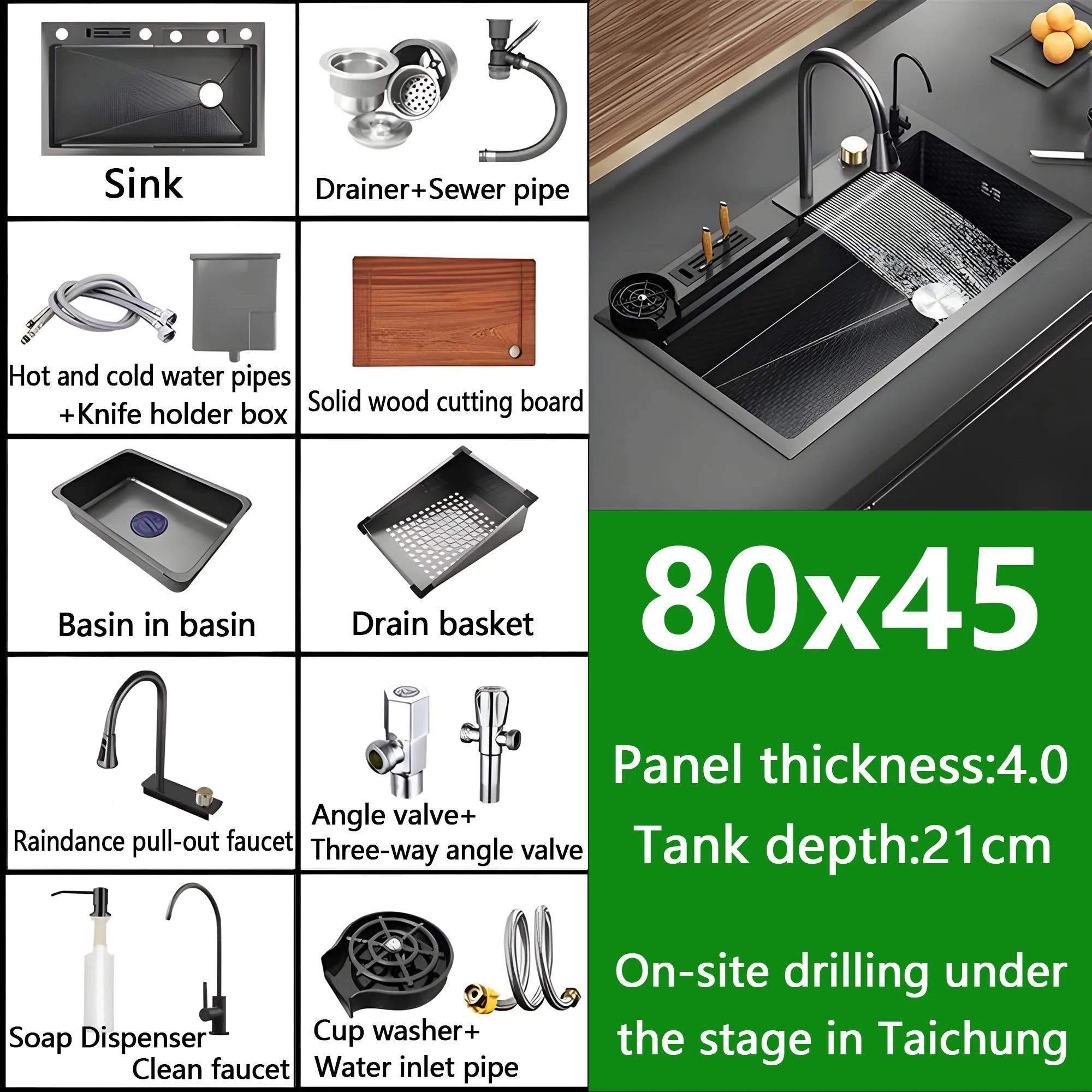 Waterfall Sink Embossed Stainless Steel Kitchen Sink Large Single Slot Digital Display Wash Basin Dishwashing Pond 4.0MM