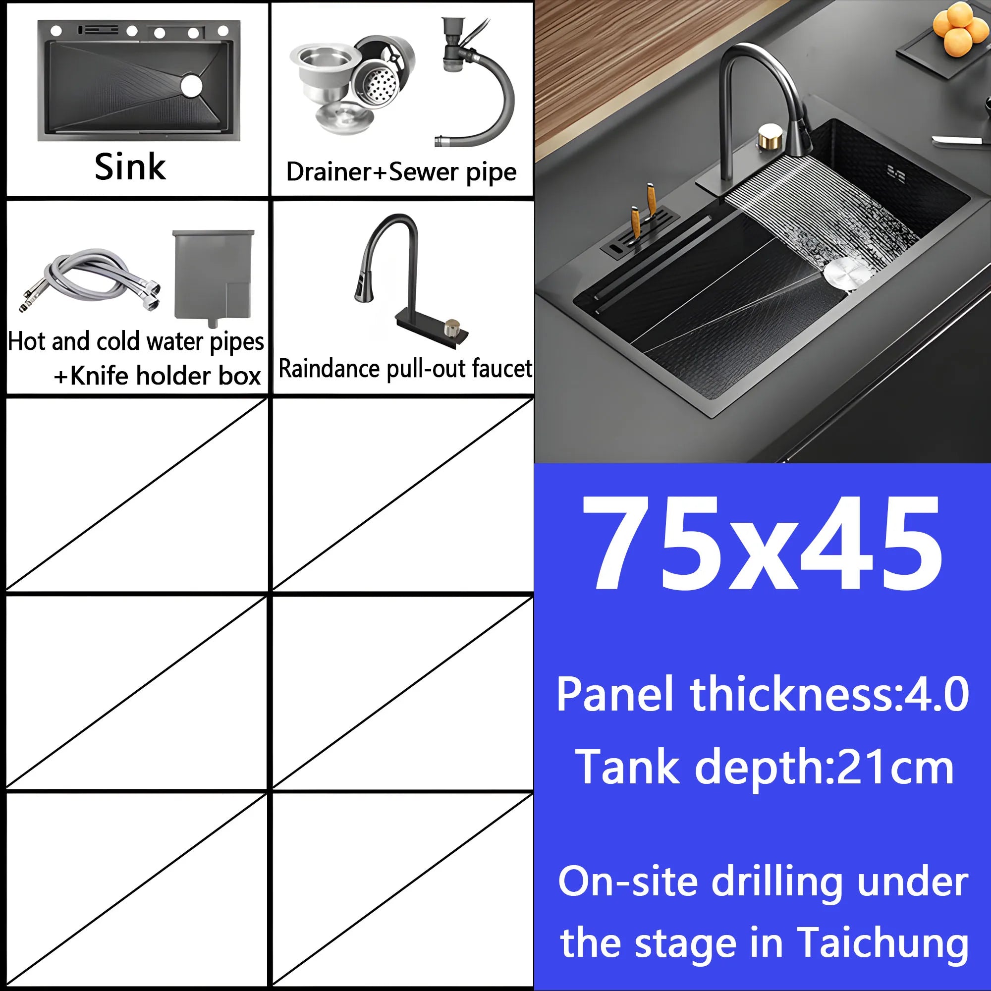 Waterfall Sink Embossed Stainless Steel Kitchen Sink Large Single Slot Digital Display Wash Basin Dishwashing Pond 4.0MM