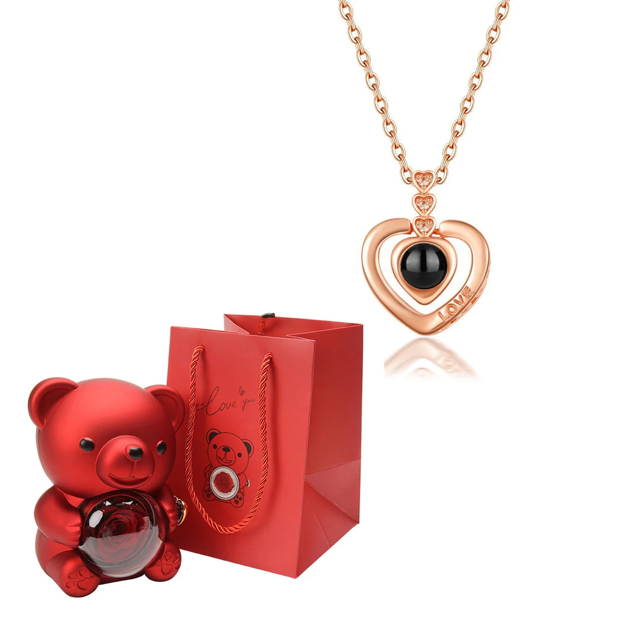 Custom Color Picture Projection Necklace with Luxury Acrylic Bear Rose Gift Box for Women Girlfriend Mom 2025 Romantic Gifts
