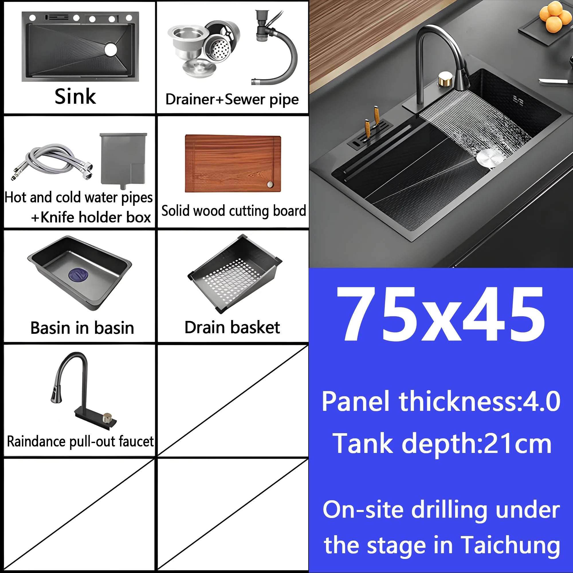 Waterfall Sink Embossed Stainless Steel Kitchen Sink Large Single Slot Digital Display Wash Basin Dishwashing Pond 4.0MM