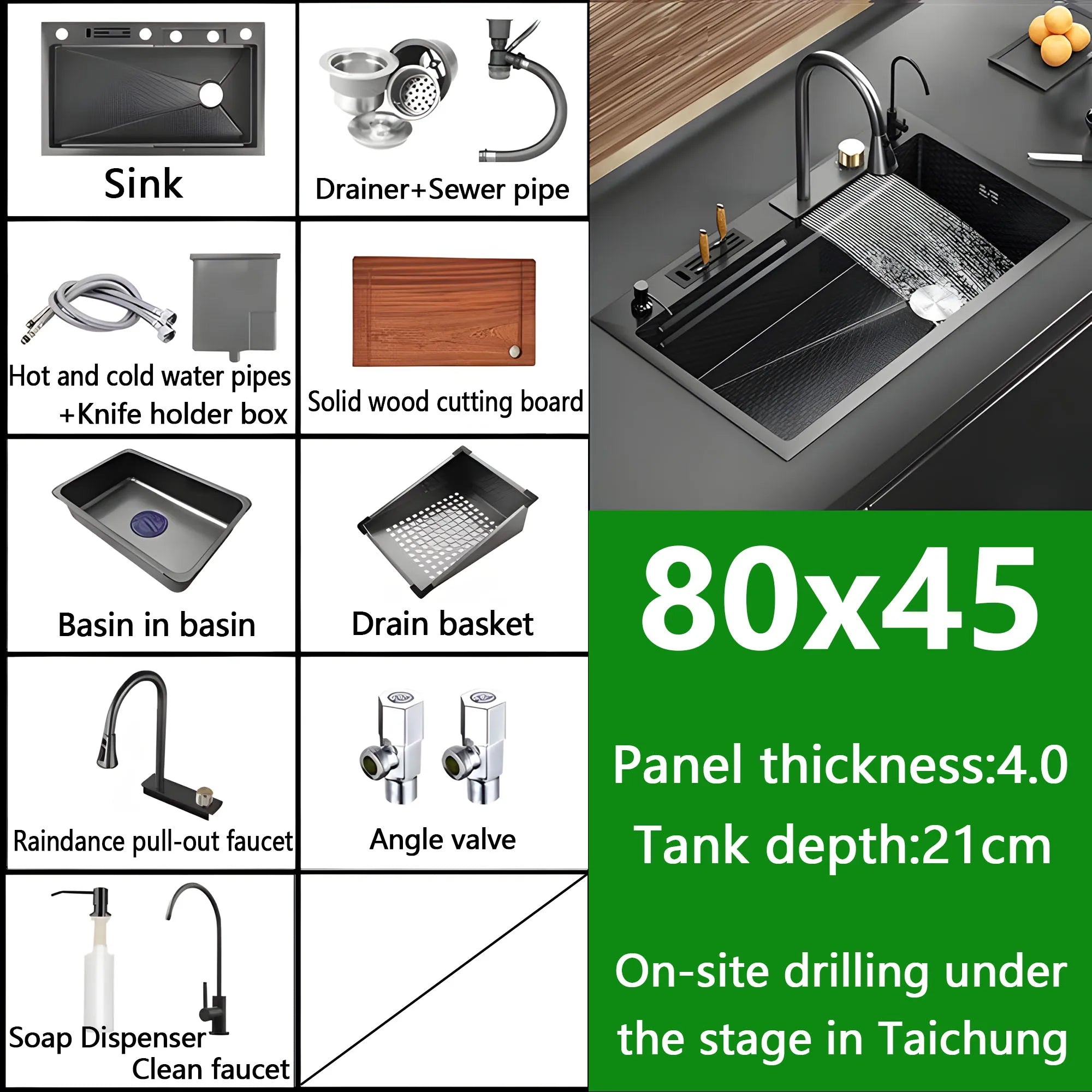 Waterfall Sink Embossed Stainless Steel Kitchen Sink Large Single Slot Digital Display Wash Basin Dishwashing Pond 4.0MM
