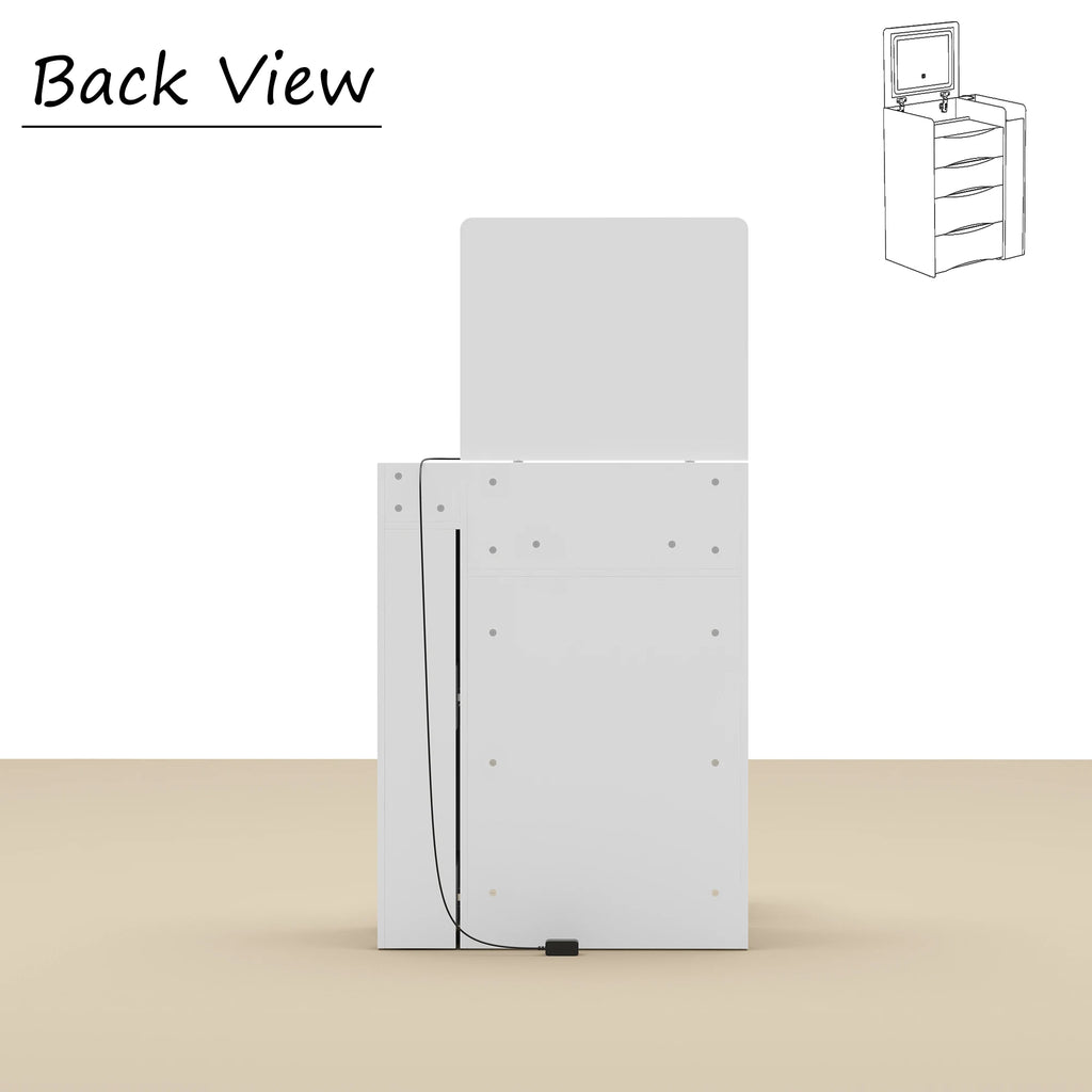 Modern Makeup Vanity Desk with Flip Mirror & LED Lights, Dressing Table with 3 Drawers, Stool and Glass Top, White